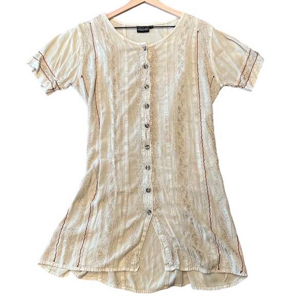 Ruby n Style Boho Dress beige button front Embroidered Tunic Y2K dress - Picture 2 of 7